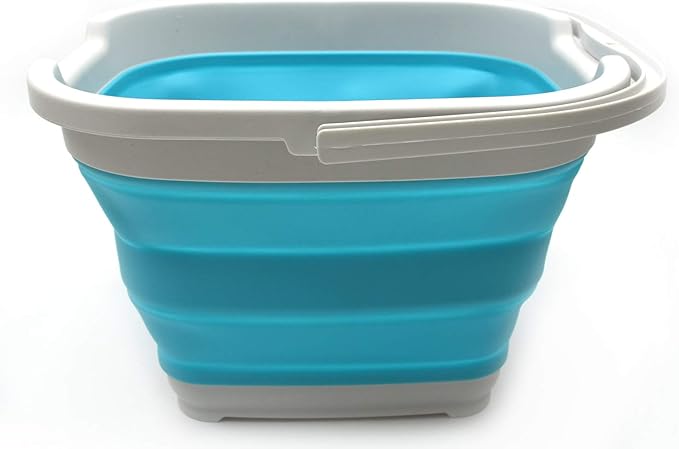 SAMMART 10L (2.6 Gallon) Collapsible Rectangular Handy Bucket (2, Grey/Bright Blue)