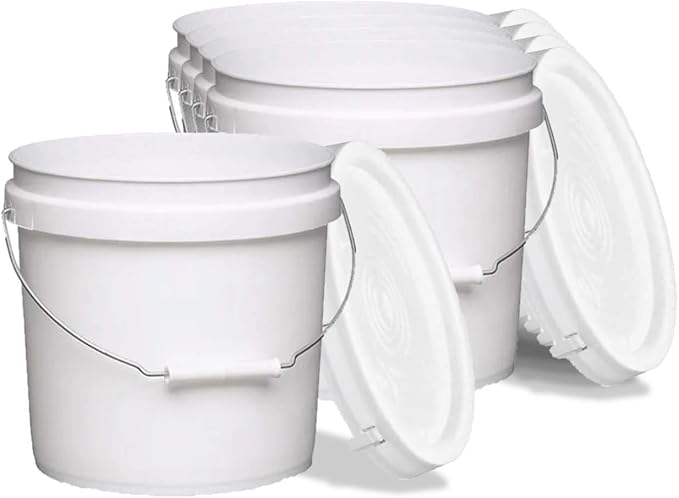 White Pails and Lids - Heavy Duty Buckets for Storage - Economical, Durable and Easy to Use (2Gallon 5Pack)