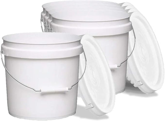 White Pails and Lids - Heavy Duty Buckets for Storage - Economical, Durable and Easy to Use (2Gallon 5Pack)