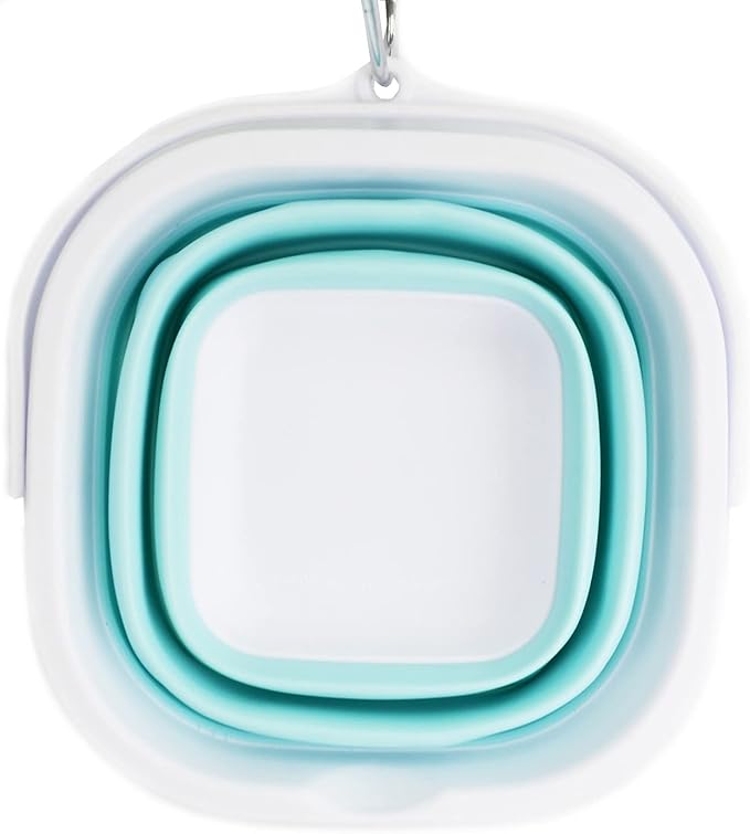 SAMMART 2.6L (0.68 Gallon) Super Mini Sqare Collapsible Plastic Bucket - Foldable Square Tub - Portable Fishing Water Pail - Space Saving Outdoor Waterpot (1, White/Lake Green)