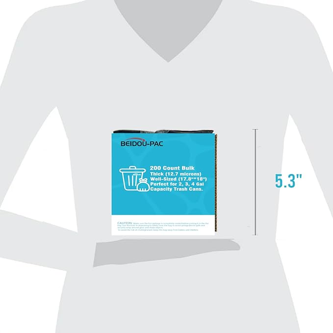 2-4 Gallon Trash Bags Drawstring, 200 Count Bulk Value Pack, Black & Unscented Small Multi-purpose Garbage Bags for Business Home Bathroom Kitchen Commercial and Industrial