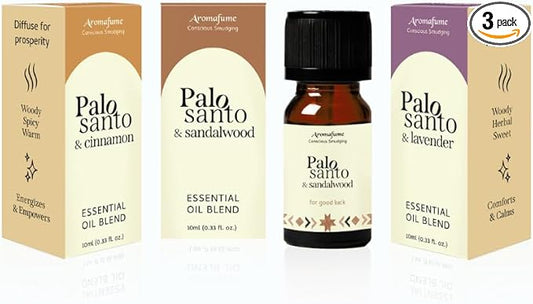 Palo Santo + Cinnamon, Sandalwood, Palo Santo + Lavender Essential Oil Diffuser Blend | 3 x 0.33 fl oz /10ml | Aromatherapy | Smudging | Air fresheners for Home | Meditation Accessories