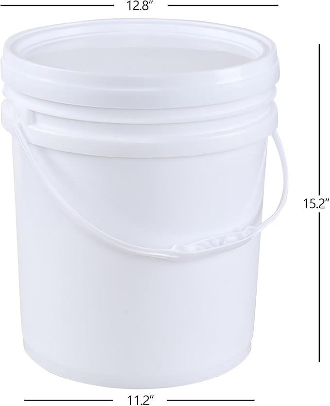 4-Pack 7 Gallon White Plastic Bucket Pail Container with Lid, Food Storage Bucket Pail with Handles