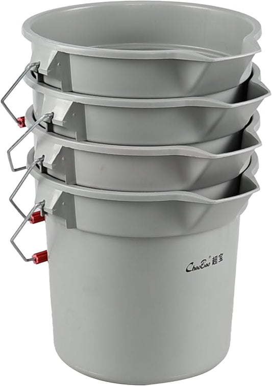 14 Quart / 3.5 Gallon Round Plastic Cleaning Bucket with Handle, Commercial, Heavy Duty, Gray, 4 Packs