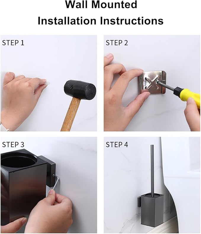 Toilet Brush and Holder Set Wall Mount or Freestanding KWQKEM Modern Toilet Bowl Cleaners Brush and Holder with Lid 304 Stainless Steel (Brushed Gold)