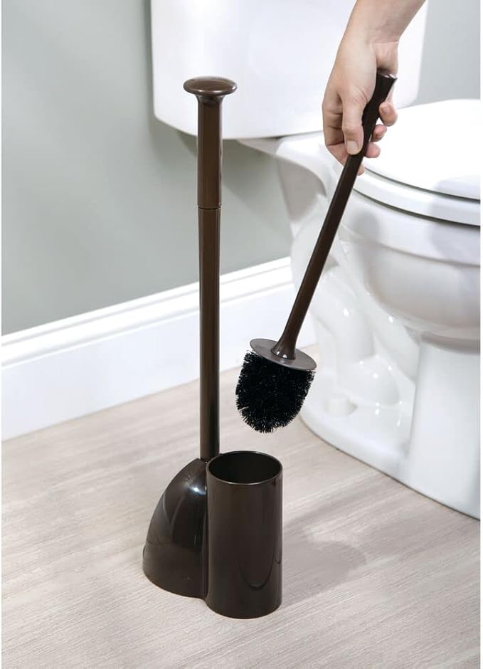mDesign Hidden Plunger and Brush Set for Toilet Bowl - Brush Cleaner and Plunger Combo with Holder Caddy for Bathroom - Modern Toilet Brush and Plunger Set - Aura Collection - 2 Pack - Dark Brown