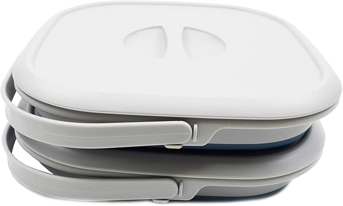 SAMMART 8.5L (2.2 Gallon) Collapsible Square Handy Bucket with Lid/Foldable Square Water Pail with Lid/Portable Tub with Handle and Lid (Grey/Steel Blue (Set of 2))