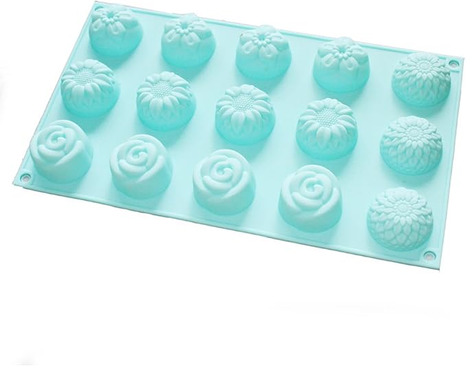 X-Haibei Floral Silicone Mold – Sunflower, Chrysanthemum, Rose, and Small Flower Designs – Perfect for Guest Soap, Sample Soap, Lotion Bars, Chocolate, and Jello 1oz, Dia. 1.6inch