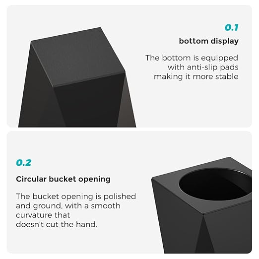 2.64 Gallon Metal Trash Can, Creative Diamond-Shaped Garbage Can, Simple High-Grade Waste Basket, for Home Bathroom Office. (10L Black Diamond)