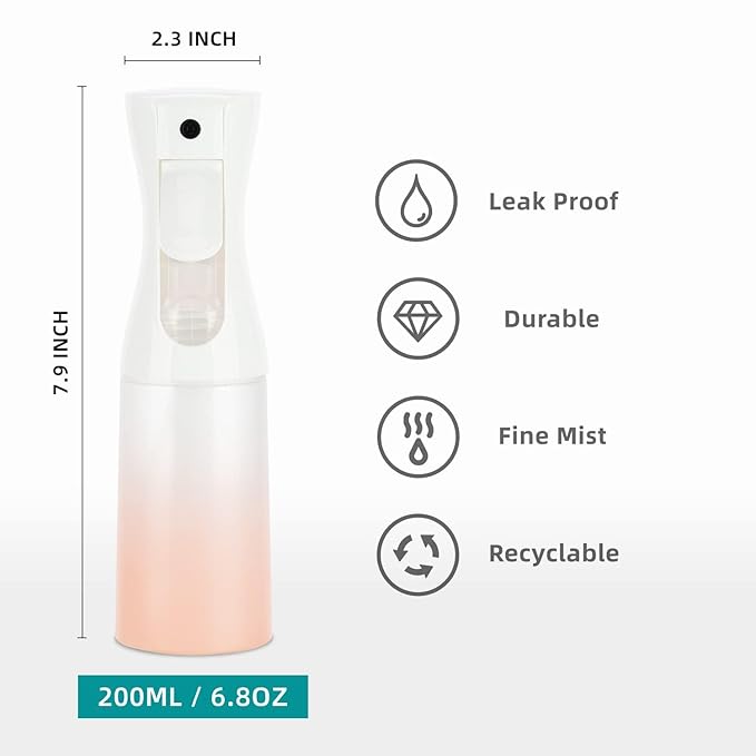 Spray Bottle for Hair (6.8OZ /200ML) Continuous Ultra Fine Mist Sprayer for Hair, Salons, Barber, Plants, Skin Care, Cleaning 2 Pack MATTE PINK