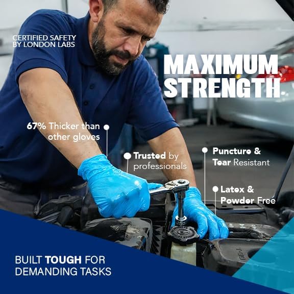 Sky Blue 5 Mil Nitrile Exam Gloves Disposable Latex Free | Medical Rubber Gloves for Doctors, EMT, First Aid Kit, Food Service & Cleaning | Pack of (200 CT)