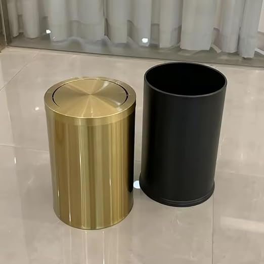 Stainless Steel Gold Bathroom Trash Can with Lid, 9L/2.4Gallon Garbage Can for Bedroom, Kitchen, Office, Living Room (Double Layer)