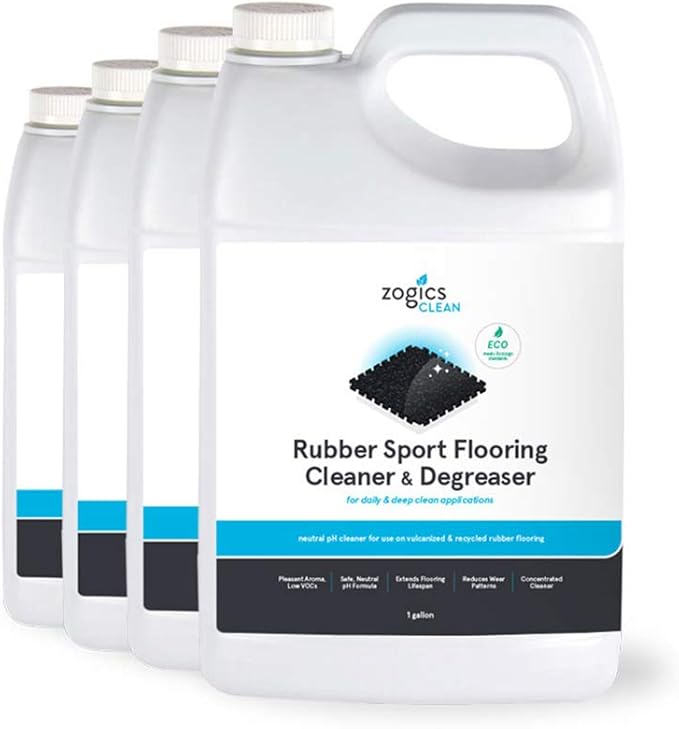 Zogics Rubber Flooring Cleaner and Degreaser – Cleaner Concentrate and Heavy Duty Degreaser for Rubber Floors and Mats, Biodegradable and Non Toxic Cleaner (4 Gallons/Case)