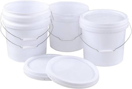 4-Gallon White Bucket Pail Container with Lid, Food Grade All Purpose Pail Built-in Handle, 4 Packs