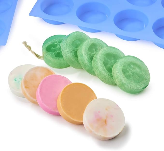 Big Round Silicone Soap Mold - 4oz, 3'' Round, Thick Individual Loofah Soap Molds with Uniform Big Size and Ease of Use - 14" x 11"