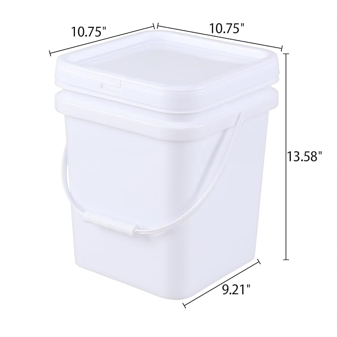 Vababa 5 Gallon Square Bucket White Bucket with Lid, 4 Pcs Plastic Bucket Food Storage Bucket with Handle and Lid