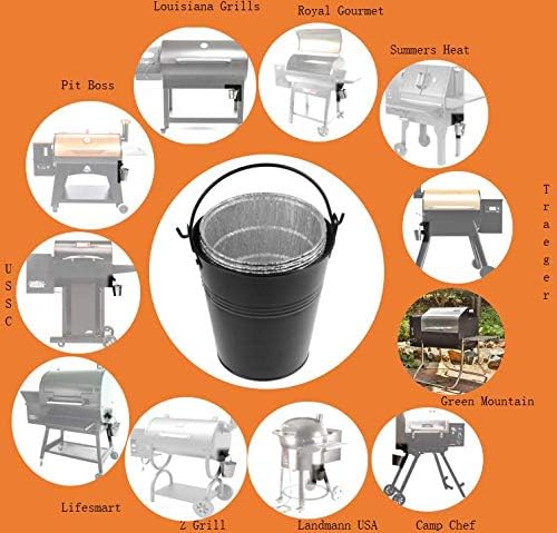 Drip Grease Bucket and 12-Pack Liners for Traeger 20/22/34 Series, Pit Boss etc Pellet Grill Smoker (Black 12)