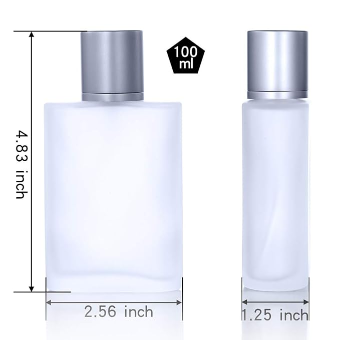 2 Pack 100ml/3.38 Oz Empty Frosted Glass Spray Bottle Perfume Atomizer, Refillable Fine Mist Spray Empty Perfume Bottles with 4 kinds of perfume dispenser (2 Pack 100ml/3.38 Oz Frosted Bottles)