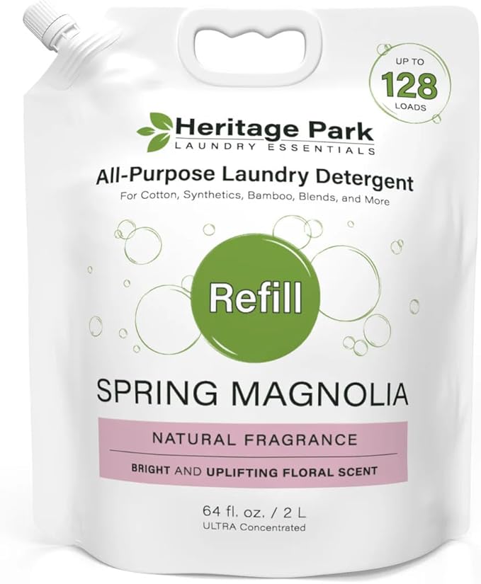 Heritage Park Luxury Laundry Detergent | Dermatologist Tested Plant based Natural & Enzyme Laundry Detergent | Sensitive Skin Friendly - Spring Magnolia (64 fl oz Refill)