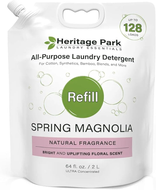 Heritage Park Luxury Laundry Detergent | Dermatologist Tested Plant based Natural & Enzyme Laundry Detergent | Sensitive Skin Friendly - Spring Magnolia (64 fl oz Refill)
