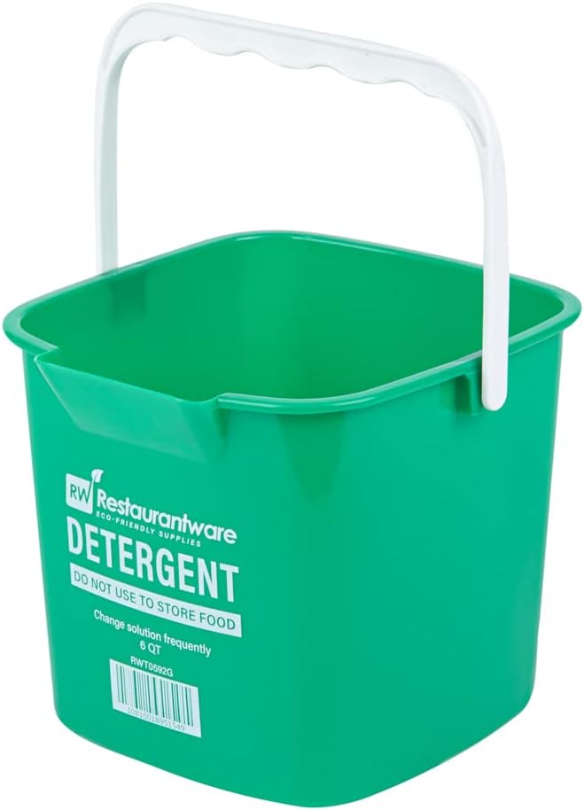 RW Clean 6 Quart Cleaning Bucket, 1 Detergent Square Bucket - With Measurements, Built-In Spout And Handle, Green Plastic Utility Bucket, For Home Or Commercial Use, - Restaurantware