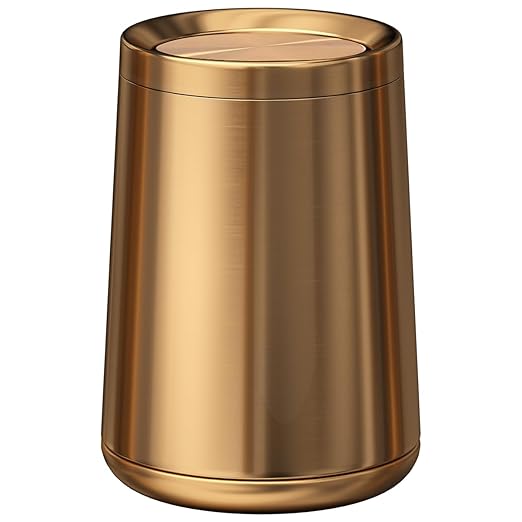 8L/2.1GALbrass Garbage can with Swing lid，Brushed Nickel Gold Trash can,Matte Gold Trash can for Bathroom,Powder Room,Bedroom,Laundry Room (Rose gold-32-8l)