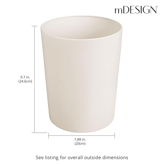 mDesign Round Metal Small 1.7 Gallon Recycle Trash Can Wastebasket, Garbage Container Bin for Bathrooms, Kitchen, Bedroom, Home Office - Durable Stainless Steel - Mirri Collection - Cream/Beige