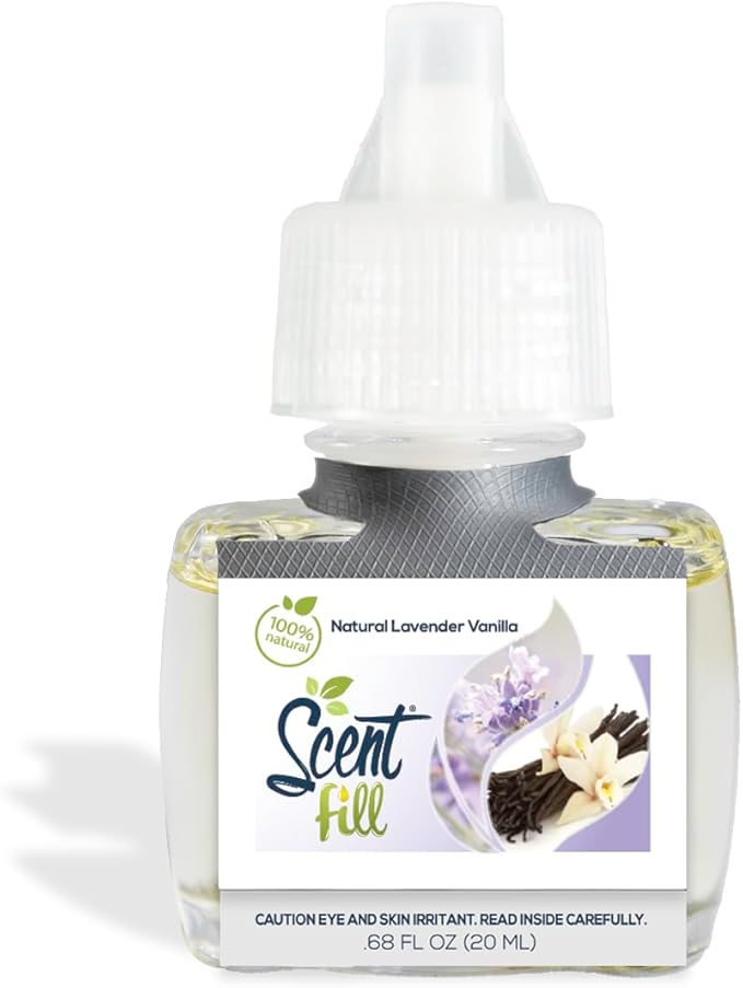 Scent Fill 100% Natural Lavender Vanilla Plug in Air Freshener, Scented Oil Refills, 2 Refills + Diffuser