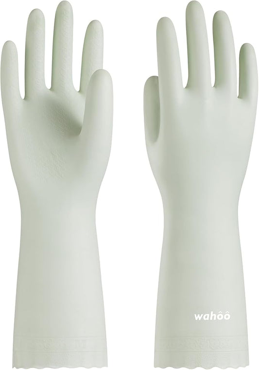wahoo Skin-Friendly Cleaning Gloves, Reusable Dishwashing Gloves with Flocked Cotton Liner, Dishwashing, Kitchen, Canary Green, Small