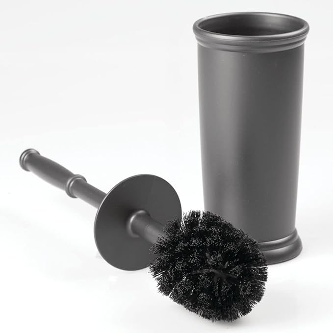 mDesign Toilet Bowl Brush and Holder - Covered Bathroom Toilet Brush - Standing Toilet Bowl Scrubber in Modern Holder - Space Saving, Deep Cleaning Brush for Toilet - Hyde Collection - Charcoal Gray