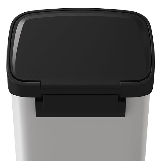 Garvee 13 Gallon / 50 Liter Metal Trash Can with Lid, Large Garbage Can for Kitchen, Rustproof Step-on Kitchen Metal Trash Bin with Liner Rim, Rear Handle, Soft Close Plastic Lid, White