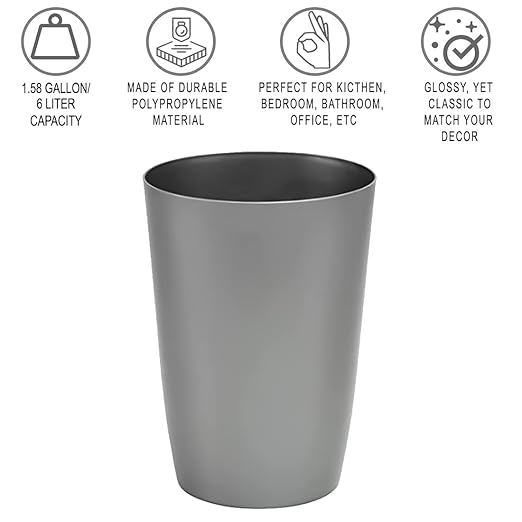 Mini Waste Basket - Durable Small Plastic Garbage Trash Can Bin - Lidless Open-Top Rectangular Slim Profile for Compact Spaces - Suitable for Home, Bathroom, Office, Bedroom & More, Silver Brushed