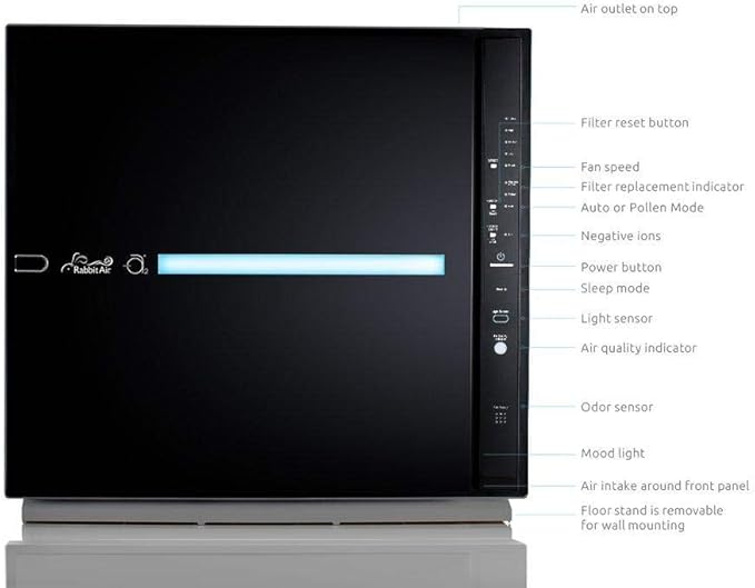 Rabbit Air, MinusA2 Air Purifiers for Home, Ultra Quiet HEPA Air Purifier - Wall Mountable Air Purifiers for Home Large Room, Allergies, Dust, Mold, Smoke & VOCs - (SPA-780A, Black, Germ Defense)