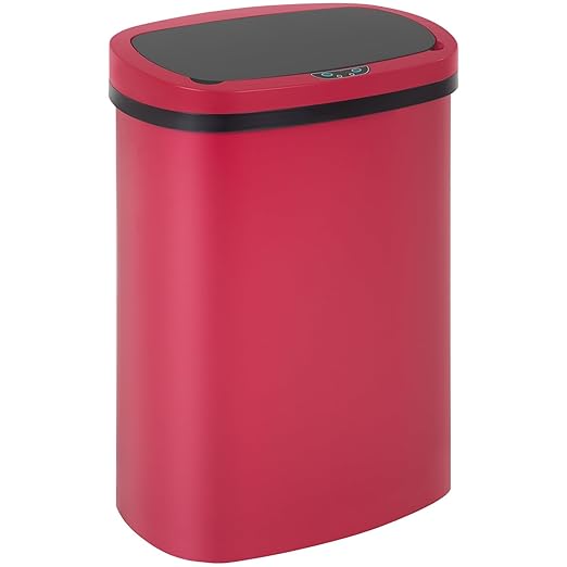 BestOffice | 13 Gallon Plastic Trash Can with Lid | Red | Automatic Touchless Garbage Can | Odor Control | Modern Oval Design | Easy to Clean | Fits Any Kitchen, Bathroom, Office or Home