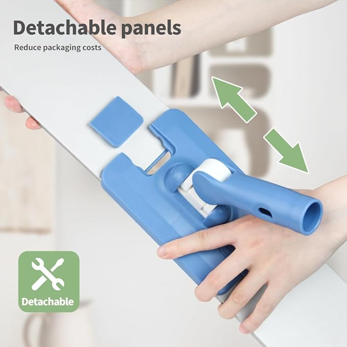 CQT Commercial Flat Microfiber Floor Mop Cleaning System 24" Inch Wet Dry and Dust Hardwood with 4 Washable Pads Cleaner for Laminate Tile Stainless Steel Handle and Extension (Blue)