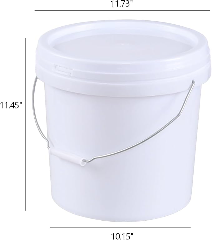 4 Gallon All Purpose Pail with Airtight Lids, Plastic Food Grade White Bucket with Handle, 4 Packs