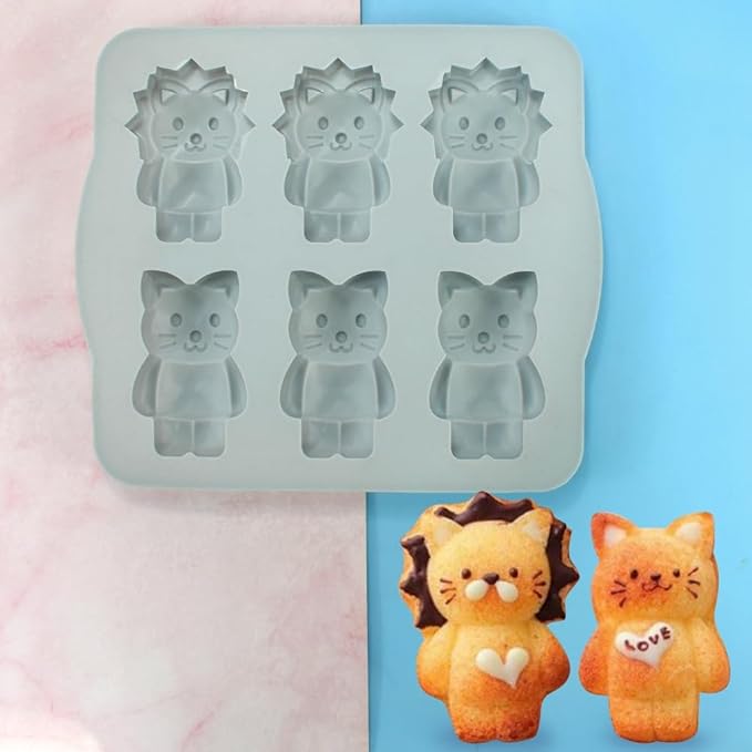 Silicone Mold for Cake DIY Baking Chocolate Eco-Friendly Cake Mold Candy Chocolate Cake Mould Baking DIY Kitchen Accessiories (Lion Cat Q_7.92 X7 X0.76 inch)