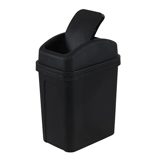 1.8 Gallon Plastic Trash Can, Small Swing Top Trash Can, Black