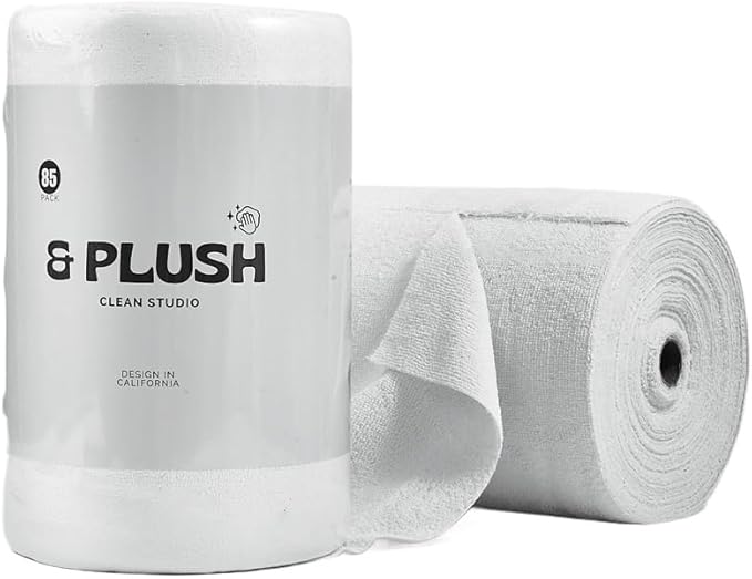 & PLUSH Microfiber Cleaning Cloth Roll - 85 Pack, Tear Away Microfiber Towels, 12" x 12", Reusable, Washable, Streak Free, Ultra Absorbent Dish Rags for Car, Home, Garage or Shop (Grey)