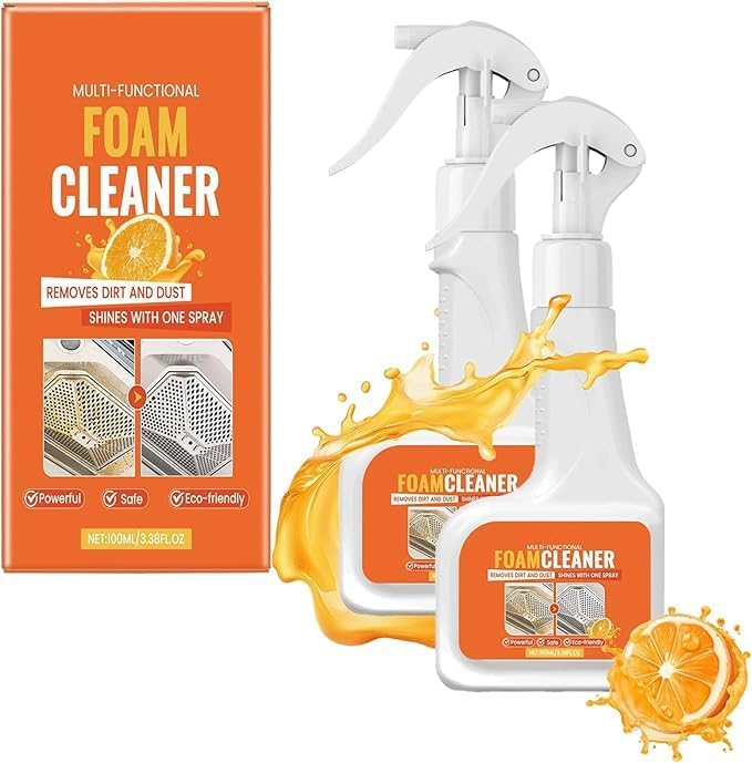 Multi Functional Foam Cleaner, 3.38 Fl Oz Multipurpose Foam Cleaner Spray, Kitchen Heavy Duty Cleaner Spray, No Rinse Foaming Formula Cleaning Tools for Stoves, Pots, Countertops and Appliances (2)