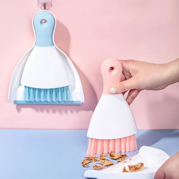 Dust Pan Broom Brush Dustpan - Dustpan and Brush Set, Mini Dust Pans with Brushes, Handheld Broom Cleaning for Tables, Keyboards, Guinea Pig Cage, and Cat Litter, etc.(Pink