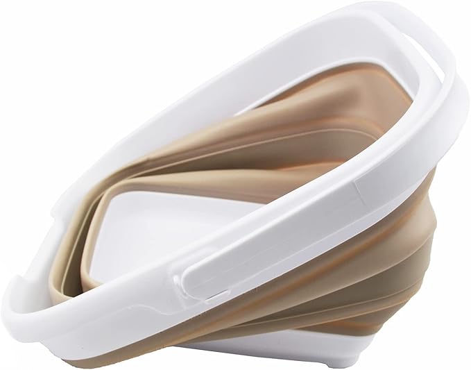 SAMMART 10L (2.6 Gallon) Collapsible Rectangular Handy Basket/Bucket (White/Latte, 1)