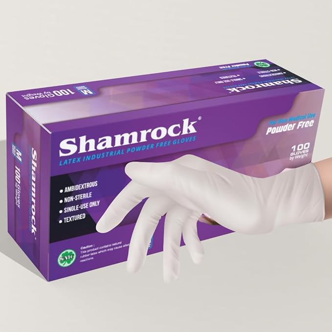 Shamrock Latex Industrial Gloves, X-Small, 6 Mil, Powder-Free, Fully Textured, Disposable, Non-Medical, Multi-Purpose Use