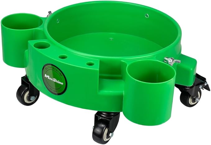 Maxshine Bucket Dolly, Rolling Utility Cart 5-Gallon, Green, Polypropylene, 5 Wheels, Tool Organizer | 360° Mobility, Stable Cleaning Supply Storage for Detailing and Workshop Use