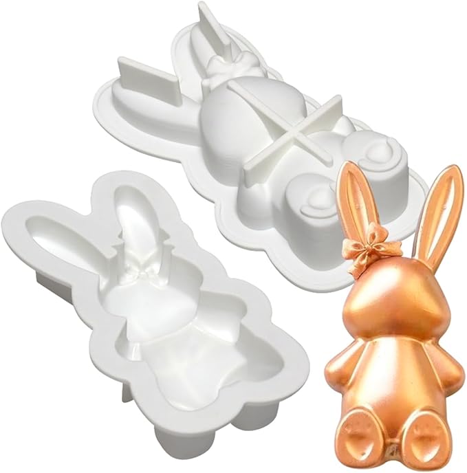 mostsom 3D Bow Bunny Silicone Candy Molds Silicone Molds for Hard Candy, Chocolate, Gummy Caramel, Ganache, Ice Cubes (Rabbit L_7x3.8x1.52inch)