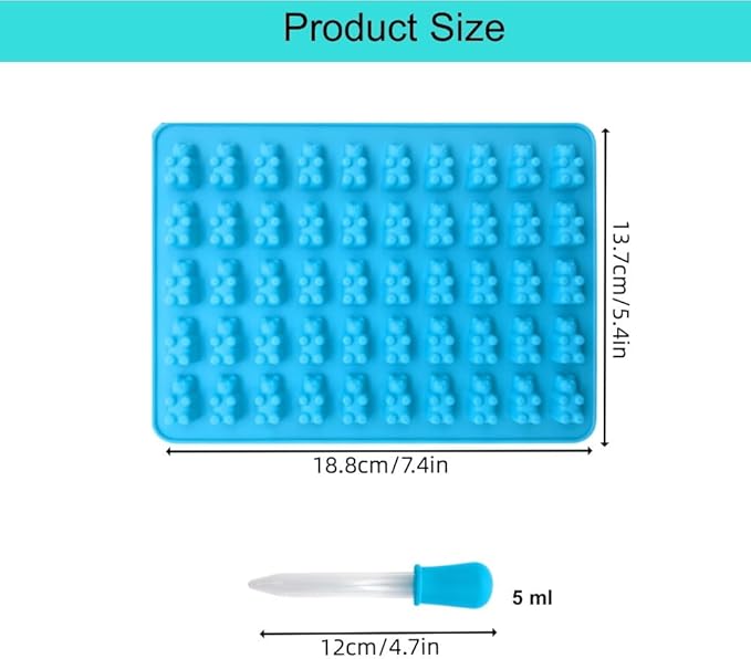 2 Piece Gummy Bear Silicone Molds, Non-Stick Chocolate Candy Mold with 2 Droppers Food Grade (Blue)