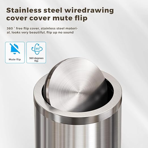 4.8GAL Tall Stainless Steel Trash Can,Bathroom Trash can with lid, Silver Trash Can with Flipping Lid, Garbage cans for Kitchen，Living Room,Dental Office，Hotel,Guest Room(4.7gal-Silver)