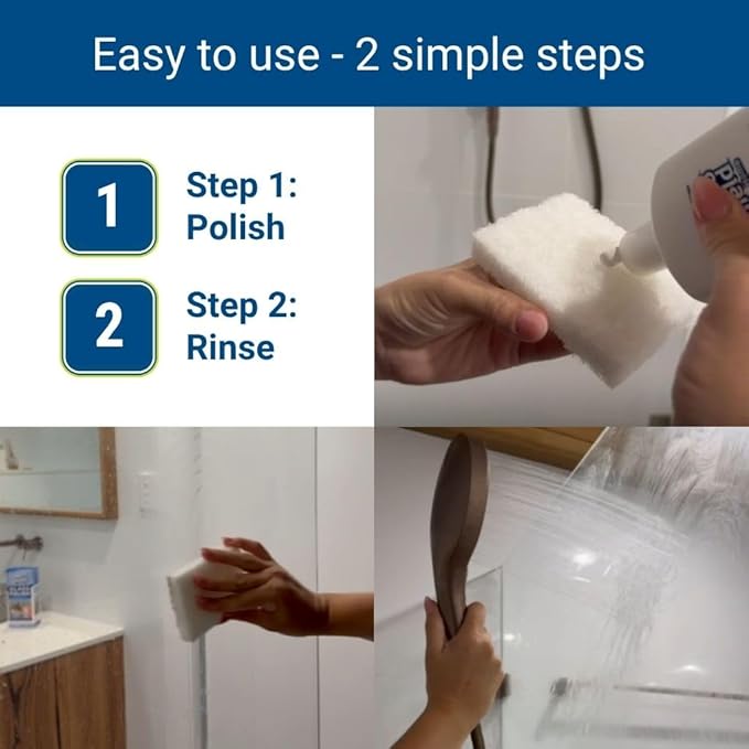 EnduroShield Shower Door Glass Polish – Water Spot Remover & Hard Water Stain Cleaner for Cloudy Shower Doors – Removes Soap Scum, Limescale & More – 7.4 fl oz