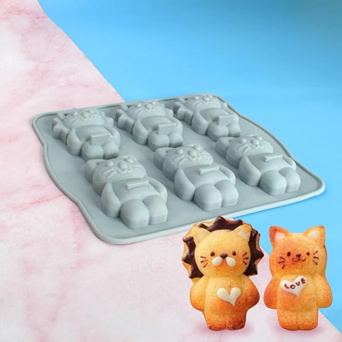Silicone Mold for Cake DIY Baking Chocolate Eco-Friendly Cake Mold Candy Chocolate Cake Mould Baking DIY Kitchen Accessiories (Lion Cat Q_7.92 X7 X0.76 inch)