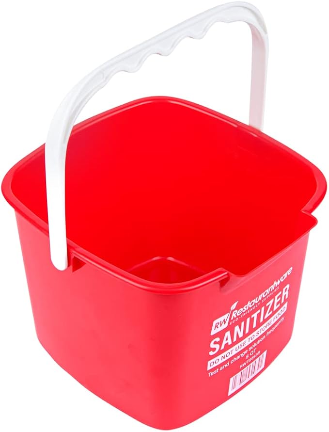 Restaurantware RW Clean 8 Quart Cleaning Buckets 10 Detergent Square Bucket - With Measurements Built-In Spout And Handle Red Plastic Utility Buckets For Home Or Commercial Use
